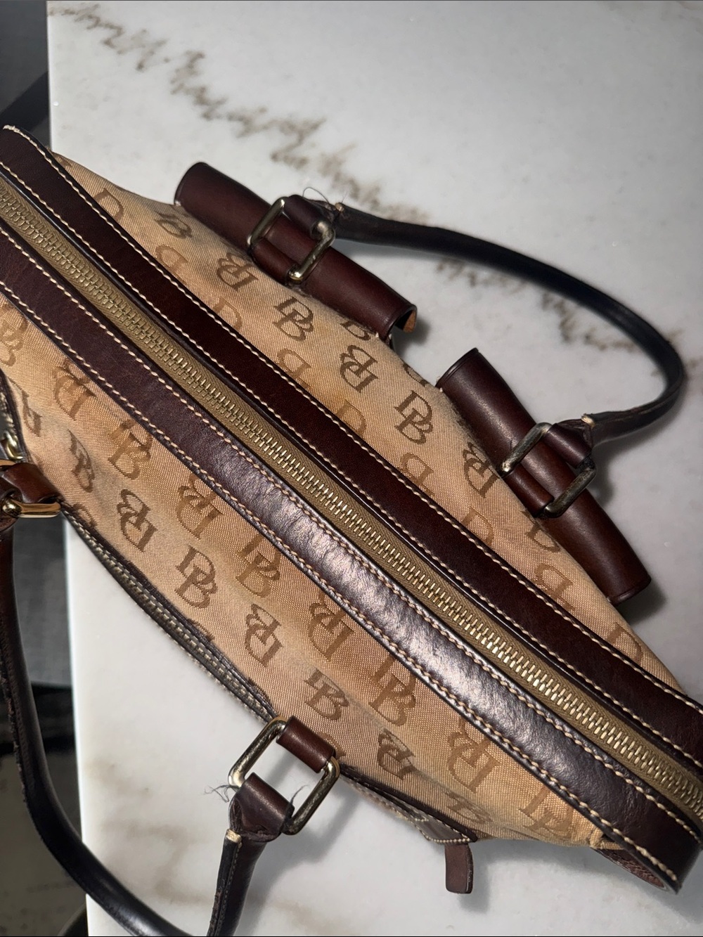 Dooney & Bourke Tan and Dark Brown Signature Shoulder Bag - Picture 8 of 13